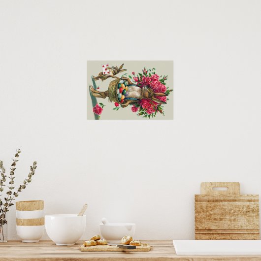 Paaspap pap Roos mandje eieren Poster (Keuken)