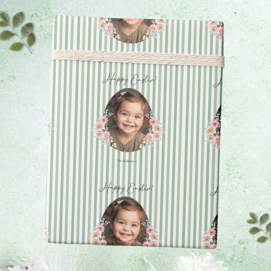 Paaspapier met foto en familienaam cadeaupapier