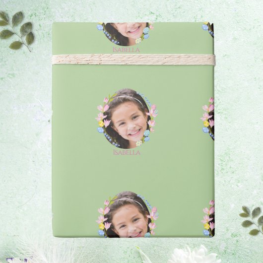 Paaspapier met foto en naam - Groen Cadeaupapier