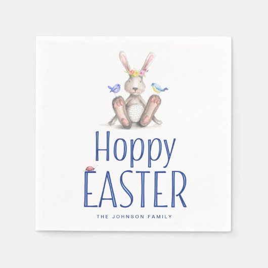 Paaspapier servetten Bunny en Blauwe Hoppy Pasen (Voorkant)
