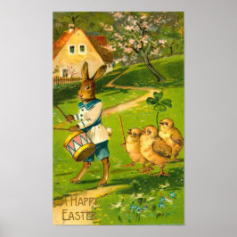 Paasparade met konijn en kippen  poster
