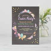 Paaspartij EGG Flower Party Pink Uitnodigen Kaart (Staand voorkant)