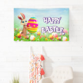 Paaspartij paasbunny Egg Hunt Spring Flowers Spandoek (Insitu)