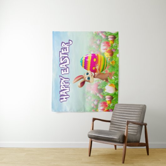 Paaspartij paasbunny Egg Hunt Spring Flowers Wandkleed (In situ)