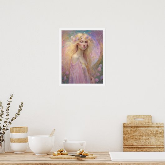Paaspastel Art Deco Vrouw Blond Haar Rozen Poster (Keuken)