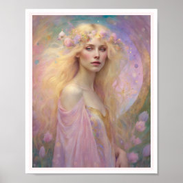 Paaspastel Art Deco Vrouw Blond Haar Rozen Poster