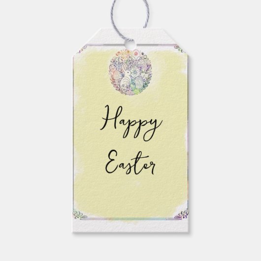 Paaspastel Konijneneieren Gele Waterverf Cadeaulabel (Voorkant)