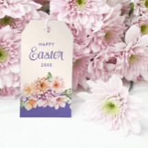 Paaspastel Perzik Bloemen  Cadeau Labels