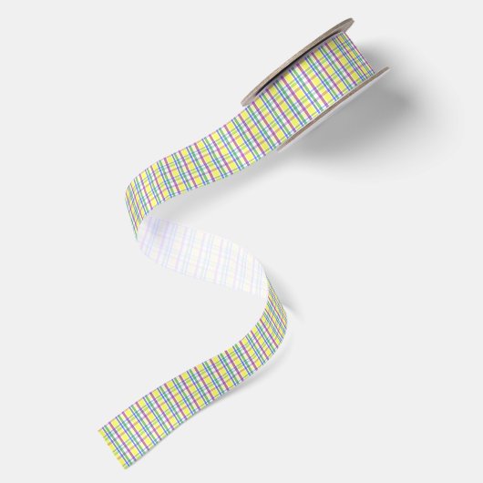 Paaspastel Plaid Spring Pattern Satijnen Lint (Achterkant)