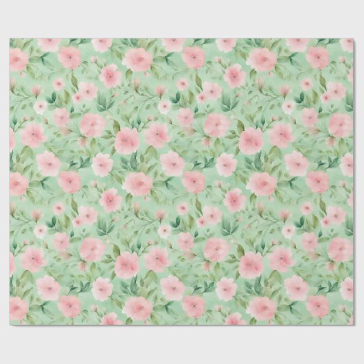 Paaspastel Roze & Groene Bloemen Cadeaupapier (Vlak)