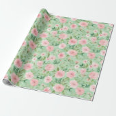 Paaspastel Roze & Groene Bloemen Cadeaupapier (Uitgerold)