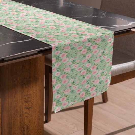 Paaspastel Roze & Groene Bloemen Korte Tafelloper