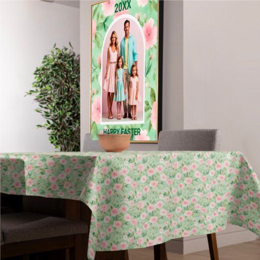 Paaspastel Roze & Groene Bloemen Tafelkleed