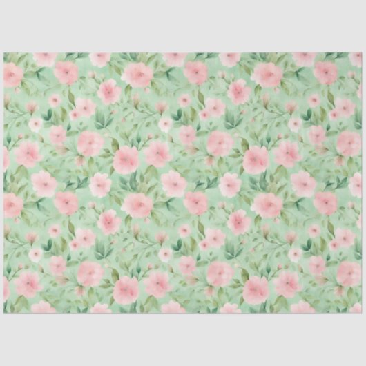 Paaspastel Roze & Groene Bloemen Tissuepapier (Voorkant)