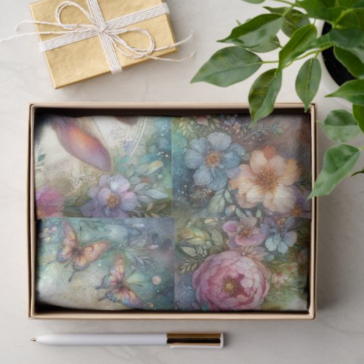 Paaspastelvlinders Bunny Decoupage Tissuepapier (Geschenk)