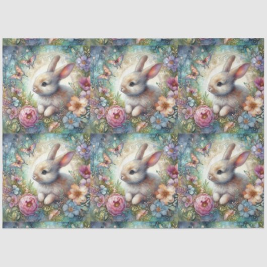 Paaspastelvlinders Bunny Decoupage Tissuepapier (Voorkant)