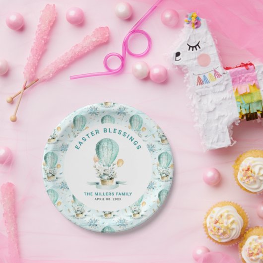 Paaspatroon, bunny in een ballon, aangepaste tekst papieren bordje (Feest)