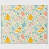 Paaspatroon met eieren, konijntje, kuiken, bloemen cadeaupapier (Vlak)
