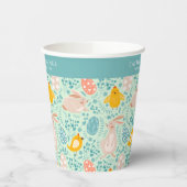 Paaspatroon met eieren, konijntje, kuiken, bloemen papieren bekers (Links)