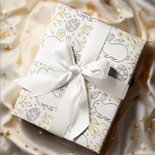Paaspatroon Patroon Bunny Flowers Eieren Cadeaupapier