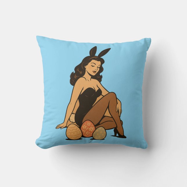 Paaspin-up - Sensueel konijnenmeisje met  Ch Kussen (Voorkant)