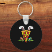 Paaspizza Slice Bunny Oars Leuke Snack Food Lover Sleutelhanger (Voorkant)