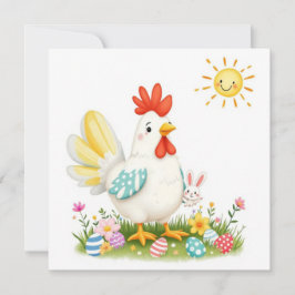 Paasplezier met kip en konijn feestdagenkaart