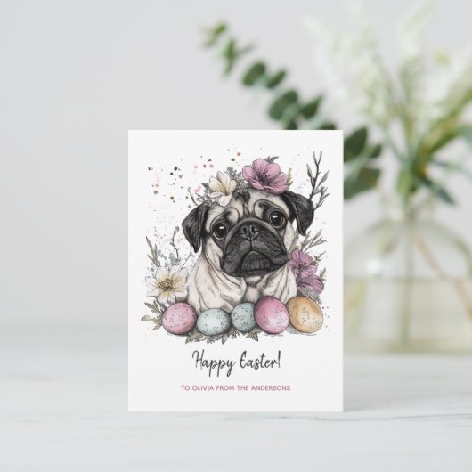 Paasplug rustieke botanische bloemen feestdagenkaart (Staand voorkant)