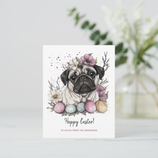 Paasplug rustieke botanische bloemen feestdagenkaart (Staand voorkant)