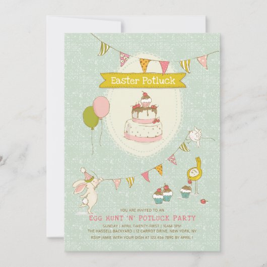 Paaspoot Potluck Egg Hunt Party Kaart (Voorkant)