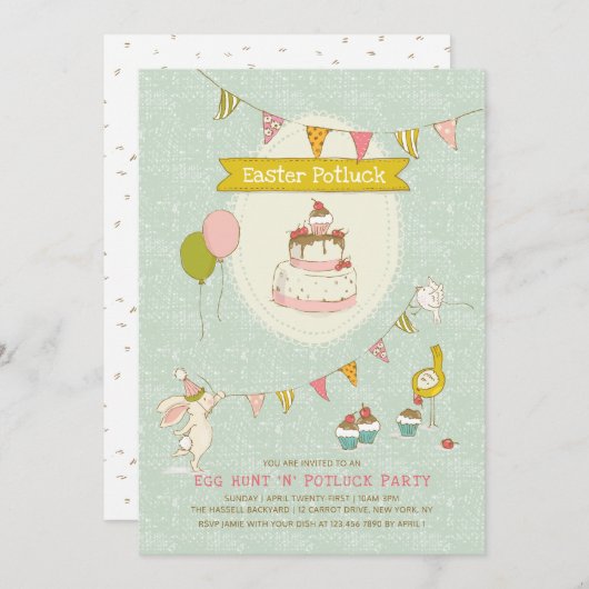 Paaspoot Potluck Egg Hunt Party Kaart (Voorkant / Achterkant)