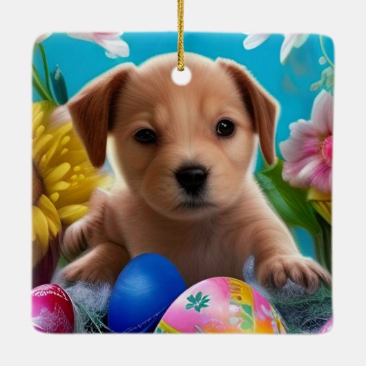 Paaspootbloemen en eierendag keramisch ornament (Achterkant)