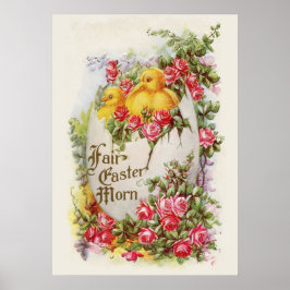 Paasposter met baby kuikens en rozen poster