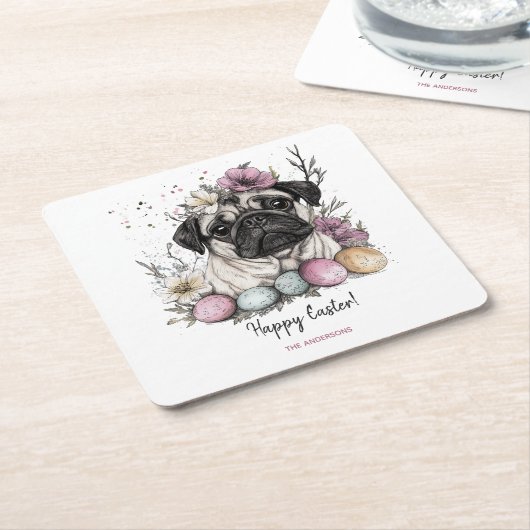 Paaspug waterverf bloemig kartonnen onderzetters (Schuin)