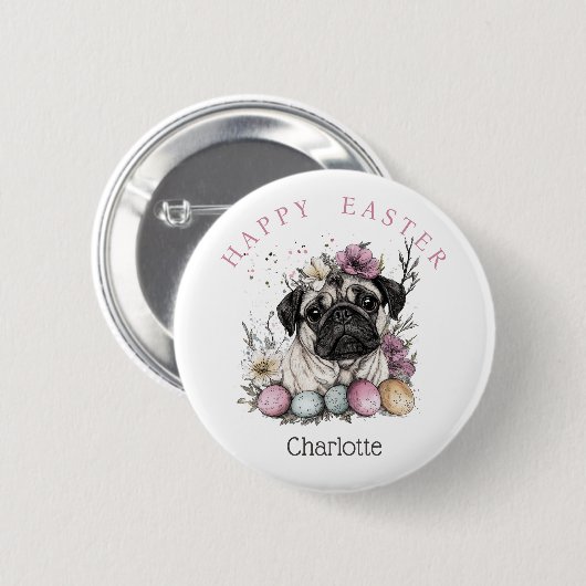 Paaspug waterverf bloemig ronde button 5,7 cm (Voorkant /achterkant)