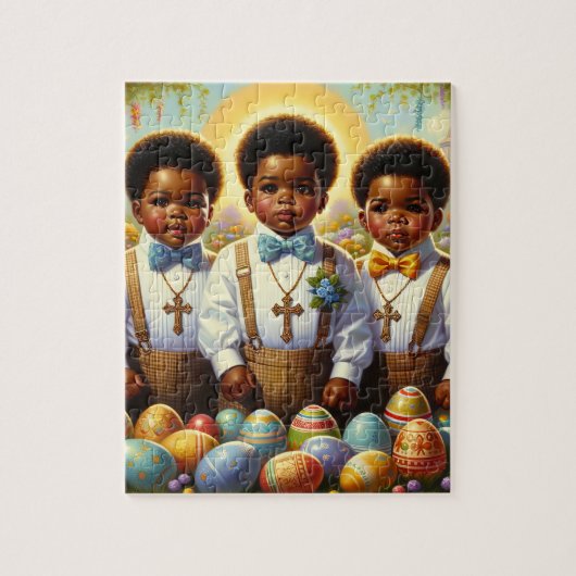 Paaspuzzel Drie Afro-Amerikaanse jongens Legpuzzel (Verticaal)