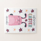 Paaspuzzel met roze bundel en bloemen voor kindere legpuzzel (Horizontaal)