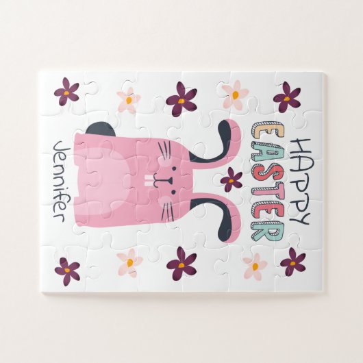 Paaspuzzel met roze bundel en bloemen voor kindere legpuzzel (Horizontaal)