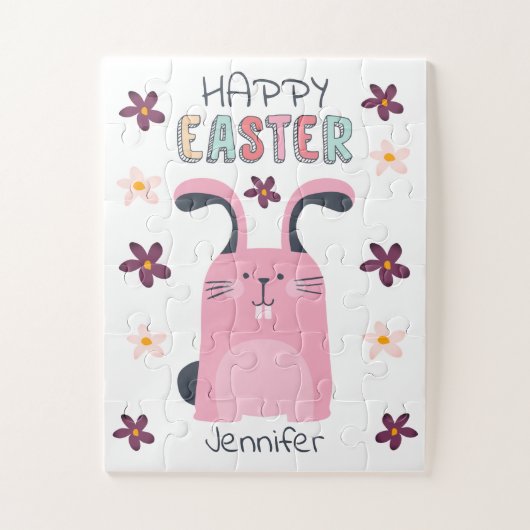 Paaspuzzel met roze bundel en bloemen voor kindere legpuzzel (Verticaal)