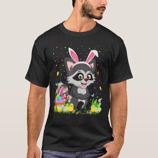 Paasracon Bunny Egg Hunting Raccoon Pasen T-shirt (Voorkant)