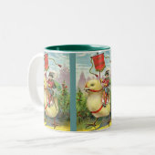 paasrooster die een reuzenBaby uitdeelt, ZSSG Tweekleurige Koffiemok (Voorkant links)