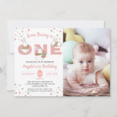 Paasroze eerst bunny Birthday foto Kaart (Voorkant)