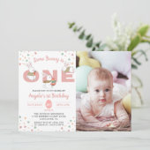 Paasroze eerst bunny Birthday foto Kaart (Staand voorkant)
