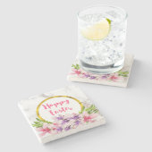 Paasroze en Paarse Waterverf Magnolias Stenen Onderzetter (Zijkant)