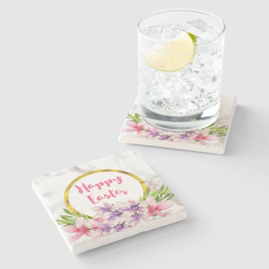 Paasroze en Paarse Waterverf Magnolias Stenen Onderzetter (Zijkant)