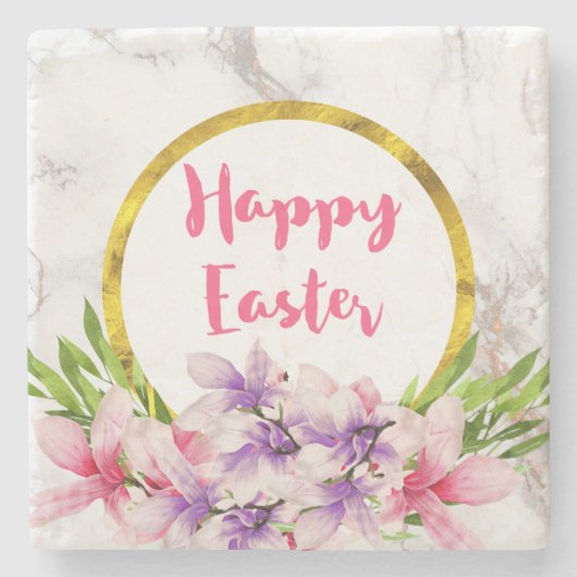 Paasroze en Paarse Waterverf Magnolias Stenen Onderzetter (Voorkant)