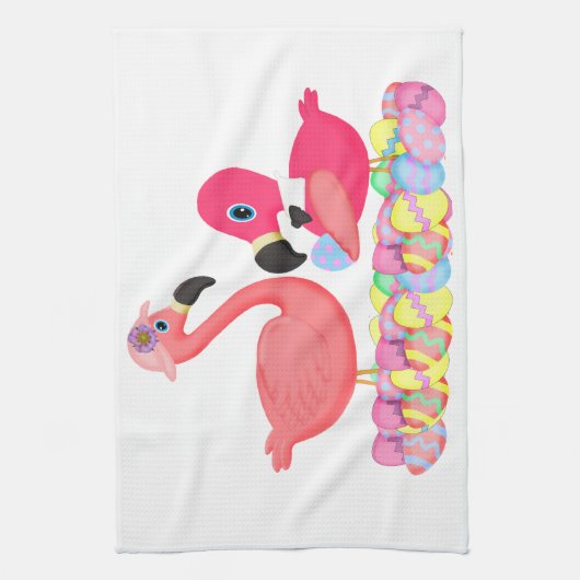 Paasroze flamingos theedoek (Verticaal)