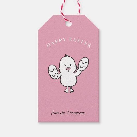 Paasroze kalk en eitjes illustratie cadeaulabel (Voorkant)