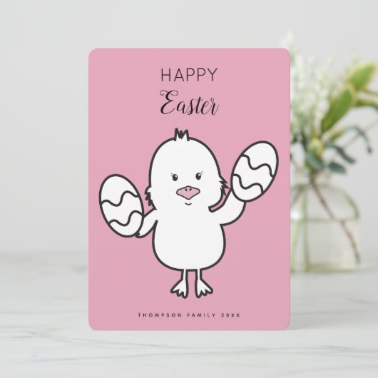 Paasroze kalk en eitjes illustratie feestdagenkaart (Staand voorkant)