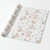  paasroze konijnenpatroon cadeaupapier (Uitgerold)